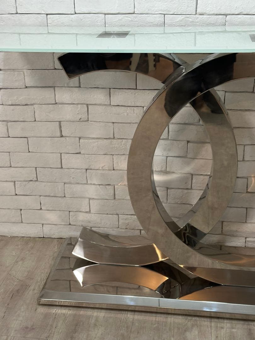 【東京都23区配送無料】定価25万円　コンソール　強化　ガラス　テーブル　サイド