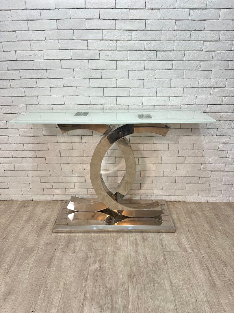 【東京都23区配送無料】定価25万円　コンソール　強化　ガラス　テーブル　サイド