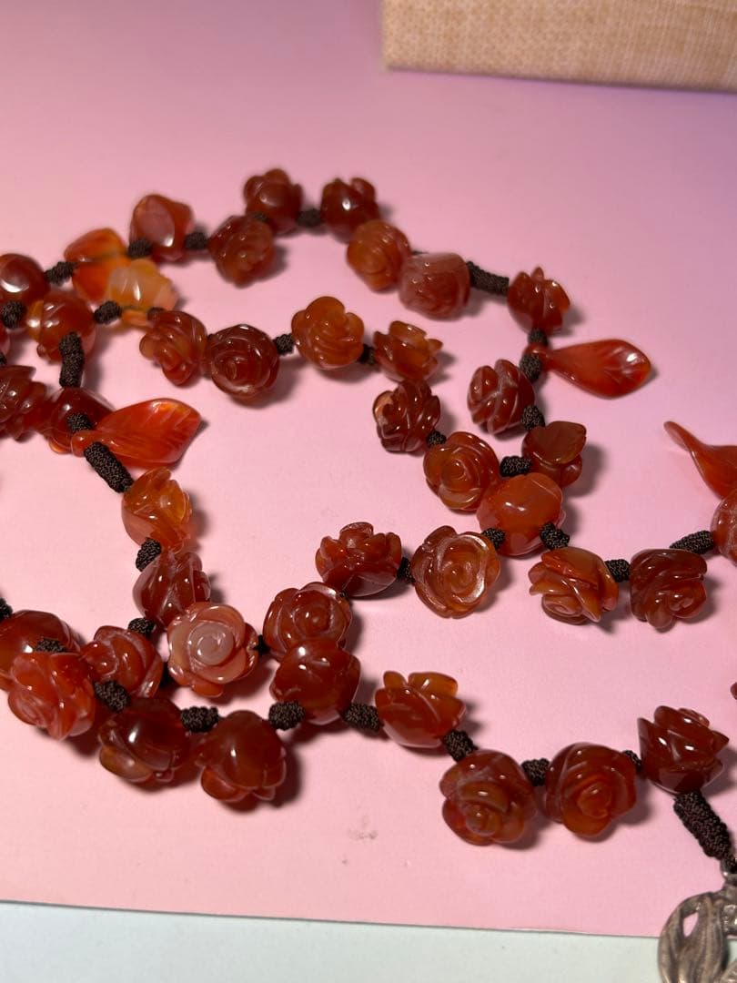 ジャンヌ・ダルク　ロザリオ　薔薇　天然石　カーネリアン　　ハンドメイド　瑪瑙