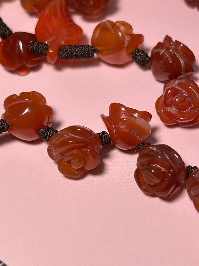 ジャンヌ・ダルク　ロザリオ　薔薇　天然石　カーネリアン　　ハンドメイド　瑪瑙