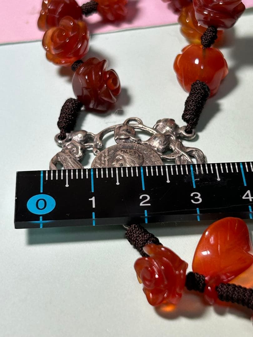 ジャンヌ・ダルク　ロザリオ　薔薇　天然石　カーネリアン　　ハンドメイド　瑪瑙