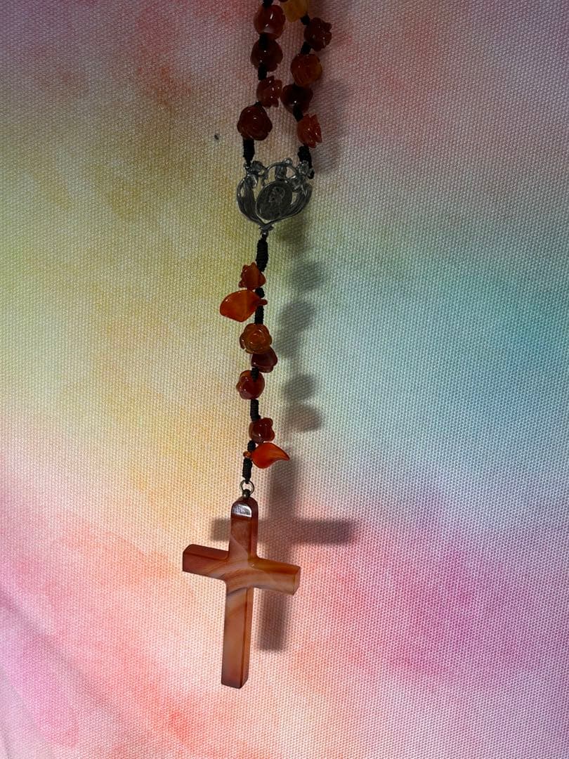 ジャンヌ・ダルク　ロザリオ　薔薇　天然石　カーネリアン　　ハンドメイド　瑪瑙