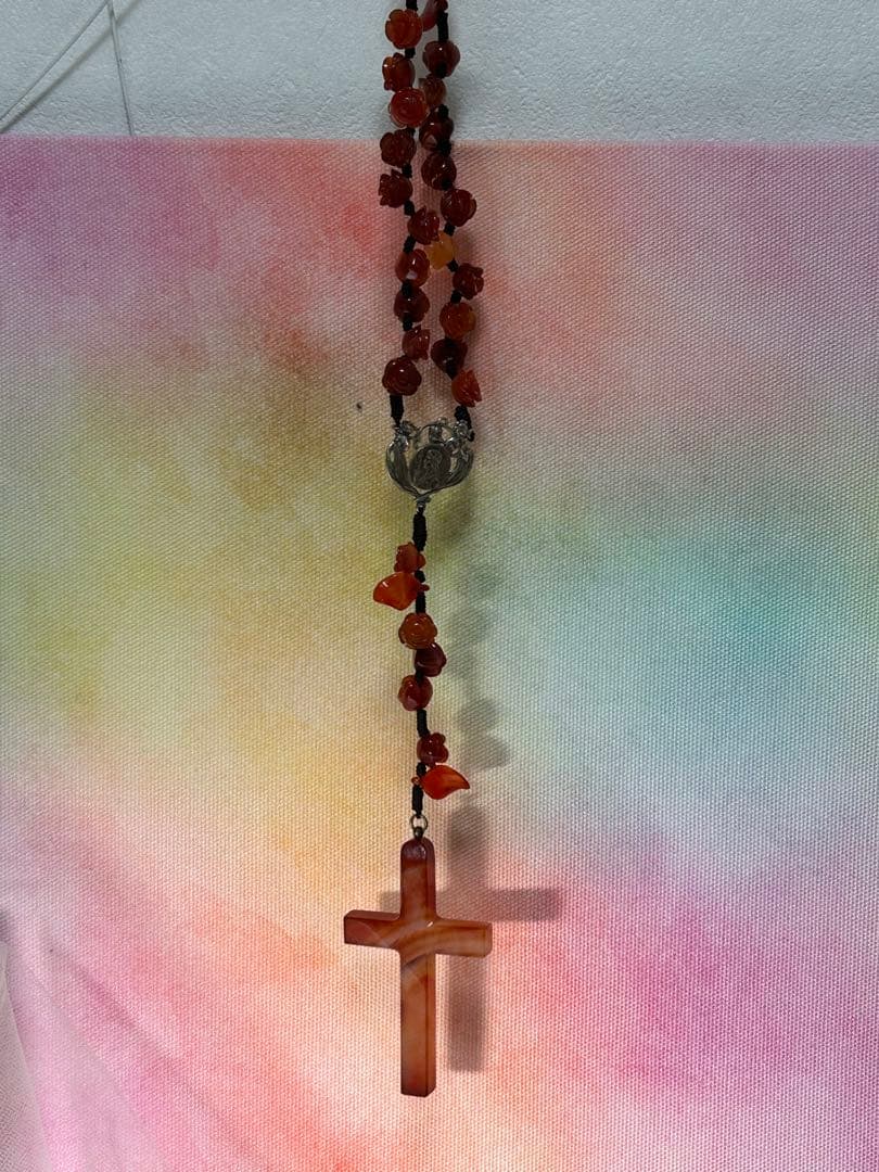 ジャンヌ・ダルク　ロザリオ　薔薇　天然石　カーネリアン　　ハンドメイド　瑪瑙