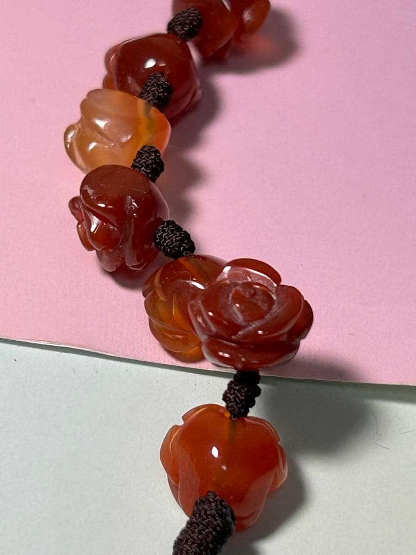 ジャンヌ・ダルク　ロザリオ　薔薇　天然石　カーネリアン　　ハンドメイド　瑪瑙