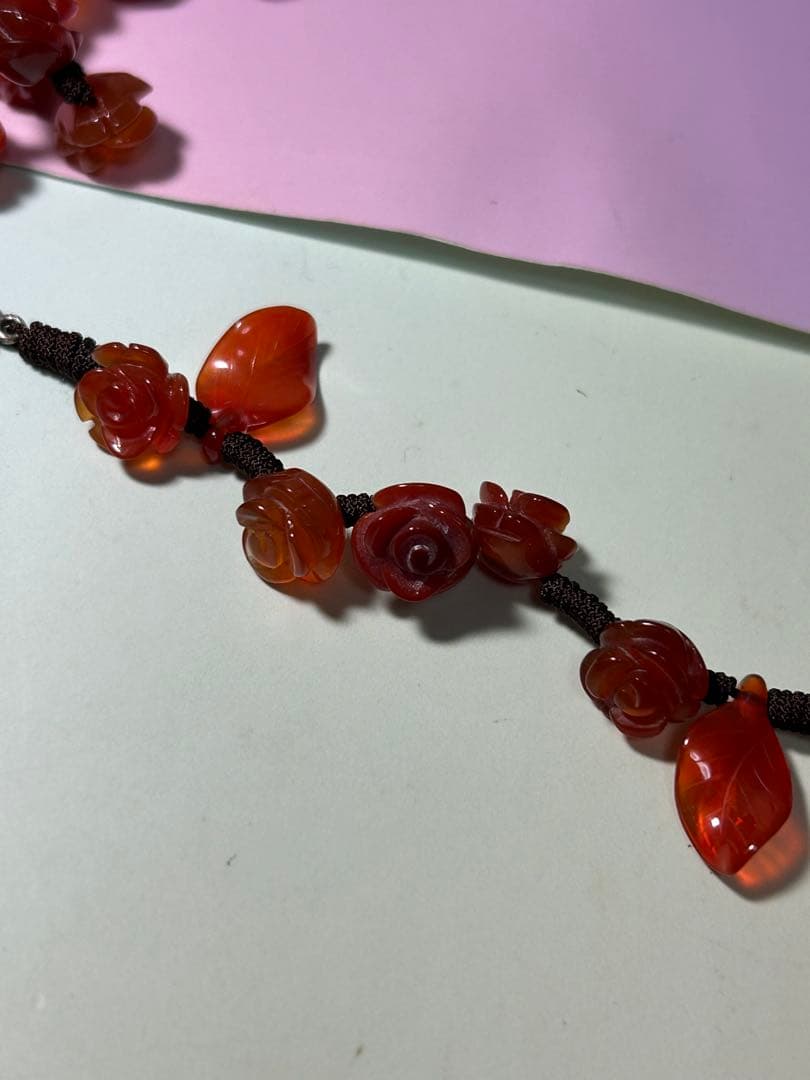 ジャンヌ・ダルク　ロザリオ　薔薇　天然石　カーネリアン　　ハンドメイド　瑪瑙