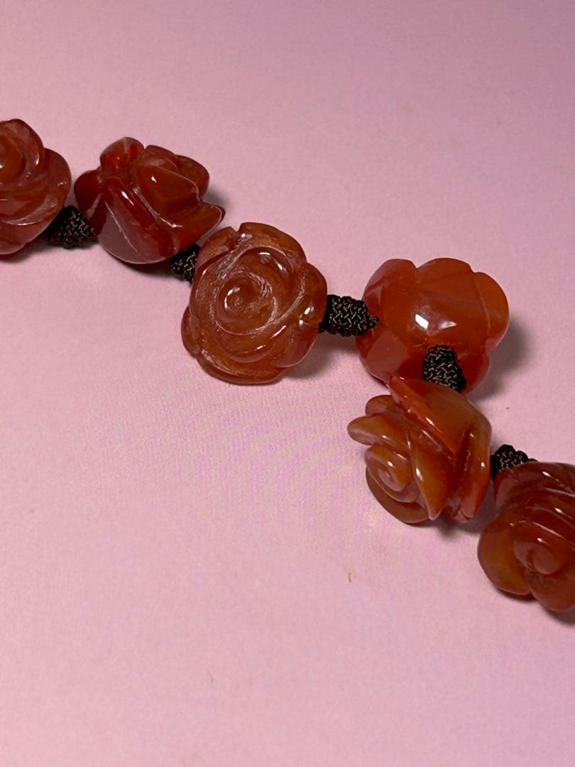 ジャンヌ・ダルク　ロザリオ　薔薇　天然石　カーネリアン　　ハンドメイド　瑪瑙