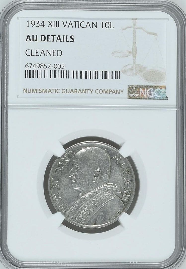 1934年 XIIIバチカン市国 10リラ銀貨 教皇ピウス11世 NGC認証