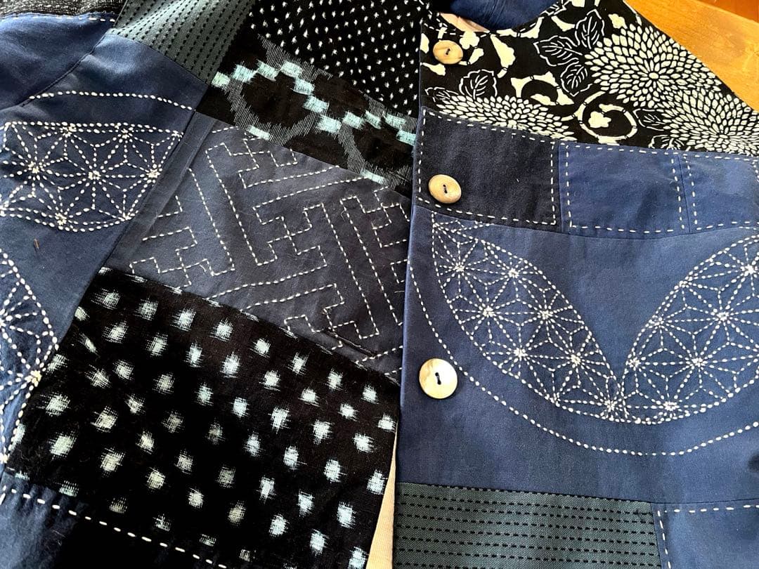 古布リメイク 絣 雪ん子 刺し子ジャケット パッチワーク ハンドメイド
