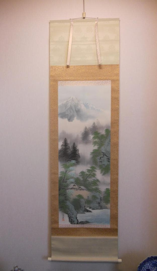 掛け軸 小野蕉麗 新緑山水 絹本 希少 軸装 茶道具 掛軸 美品 です