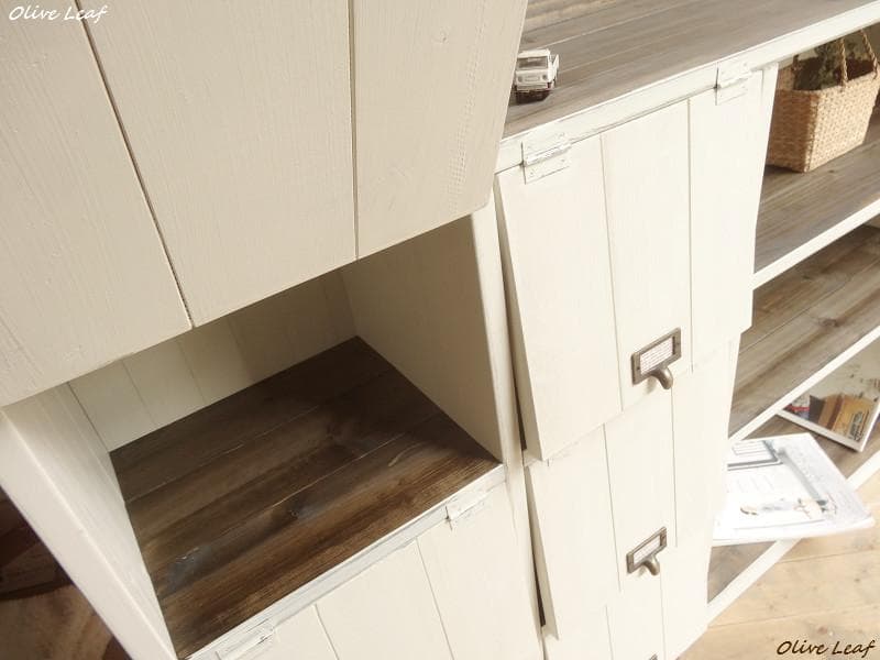 サイズオーダー可！超ワイド6枚パタパタキャビネットシャビーエスプレッソ受注製作