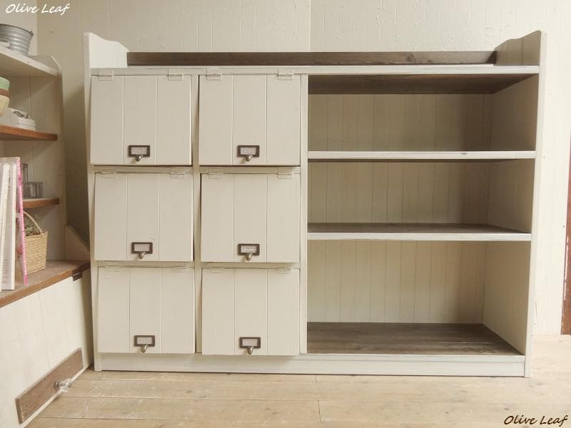 サイズオーダー可！超ワイド6枚パタパタキャビネットシャビーエスプレッソ受注製作