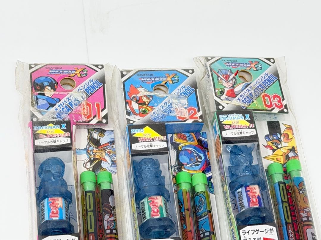 ロックマンX3 メガバスターペンシル全3種SET 未開封 キャップ型塩ビ人形付