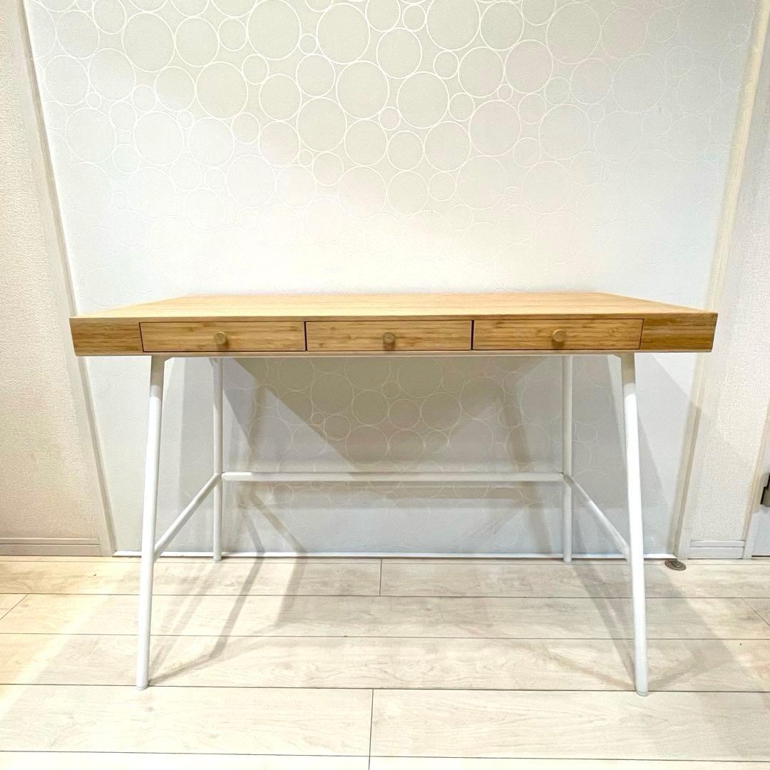 【美品】IKEA LILLASENリルオーセン デスク 引き出し付　竹製 北欧風