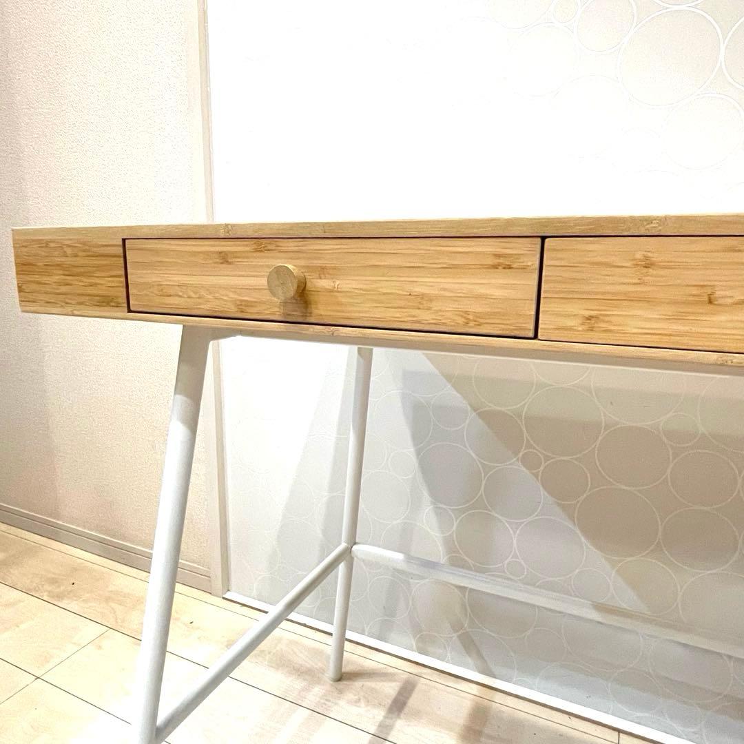 【美品】IKEA LILLASENリルオーセン デスク 引き出し付　竹製 北欧風