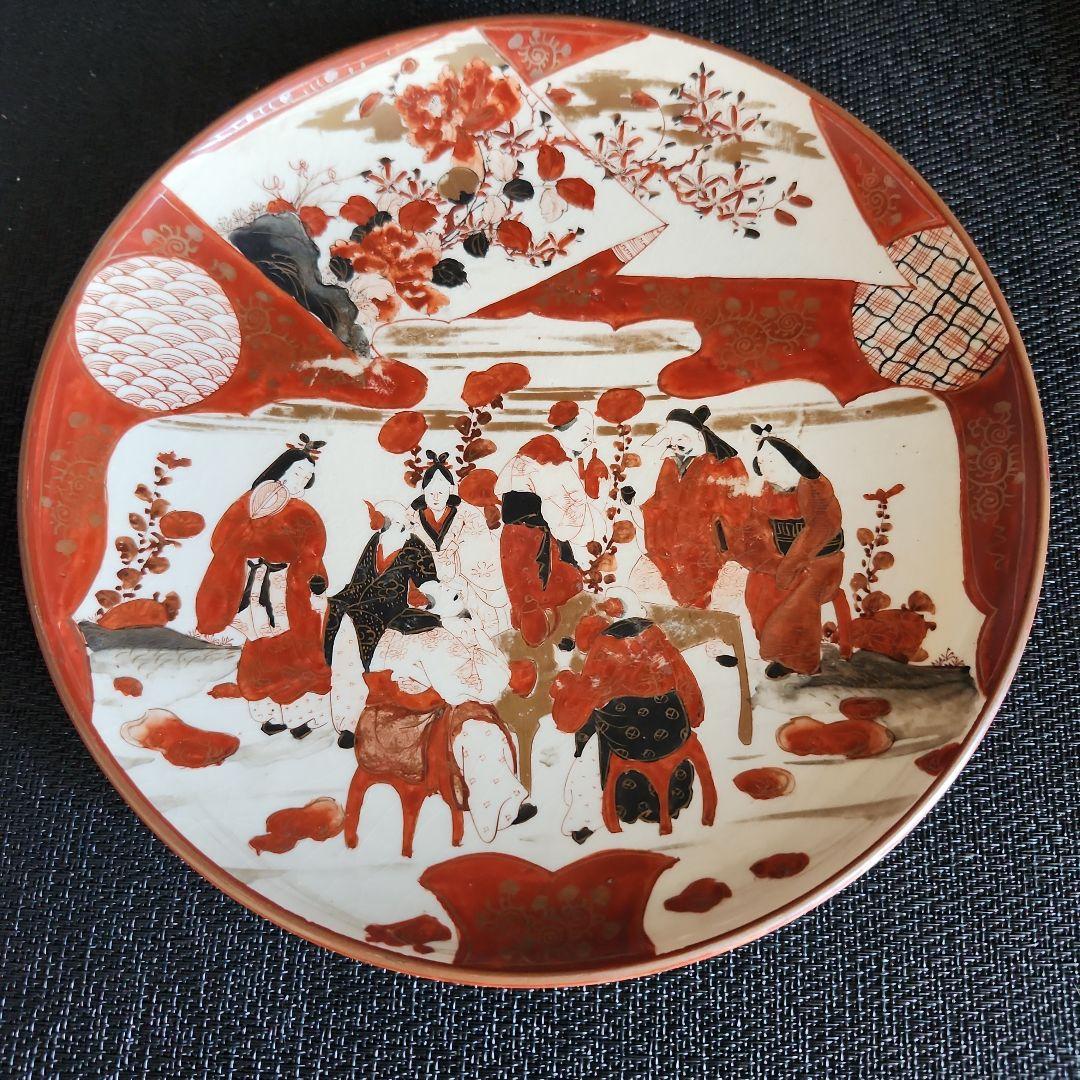 -02//x15　九谷焼　古九谷　赤絵　花鳥人物紋　レトロ