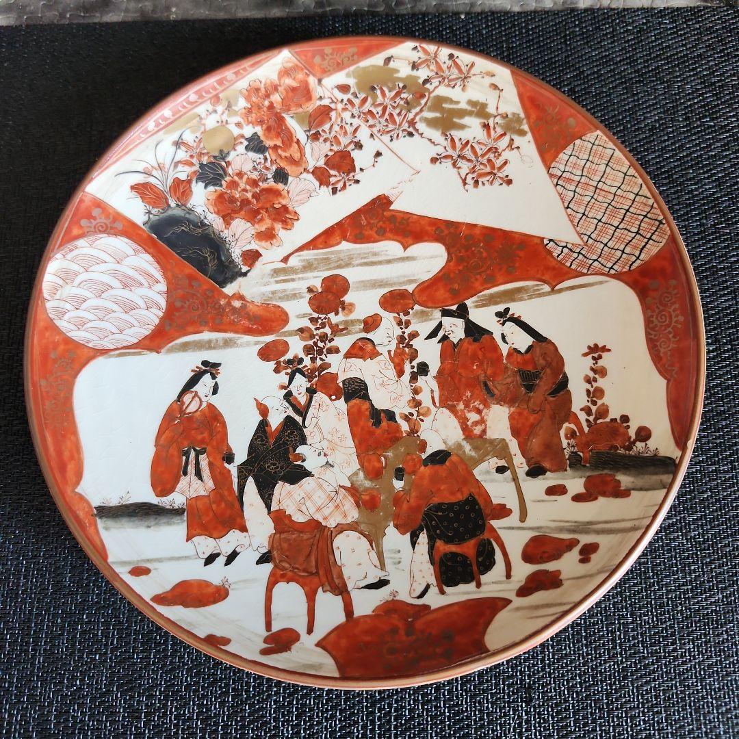 -02//x15　九谷焼　古九谷　赤絵　花鳥人物紋　レトロ