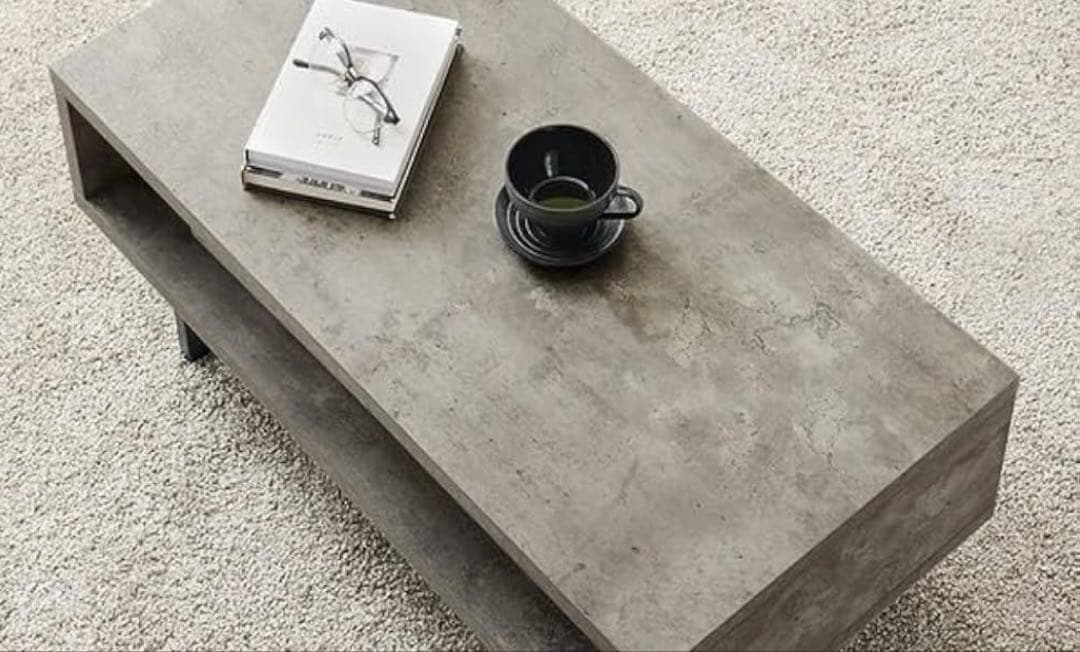 センターテーブル マーブルグレー コンクリート柄 オープン収納棚 インテリア家具