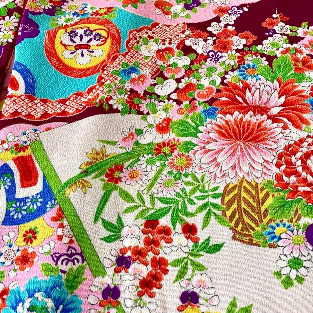 縮緬　ちりめん　アンティーク　女の子　子供着物　七五三　アンティーク着物　N22