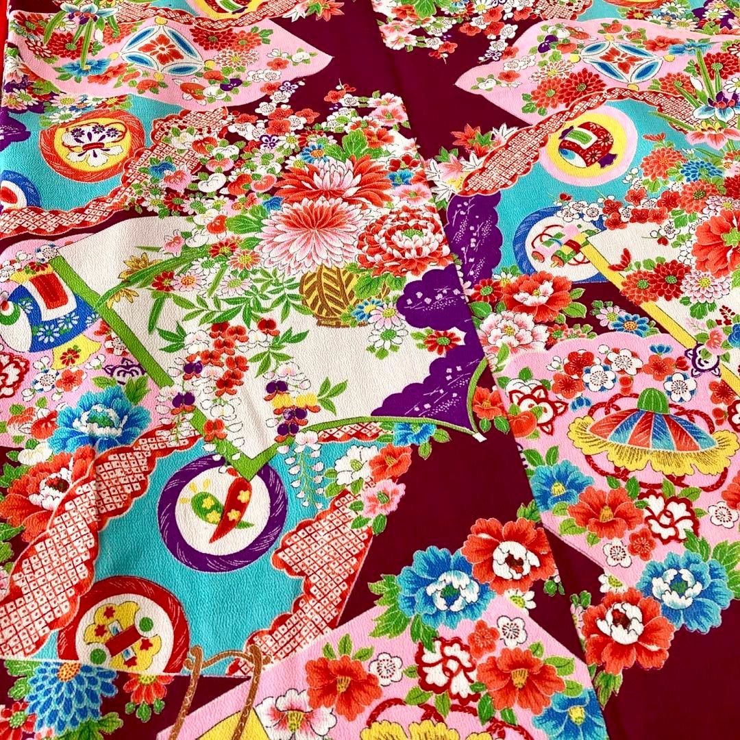 縮緬　ちりめん　アンティーク　女の子　子供着物　七五三　アンティーク着物　N22