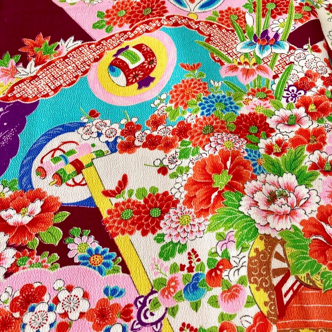 縮緬　ちりめん　アンティーク　女の子　子供着物　七五三　アンティーク着物　N22