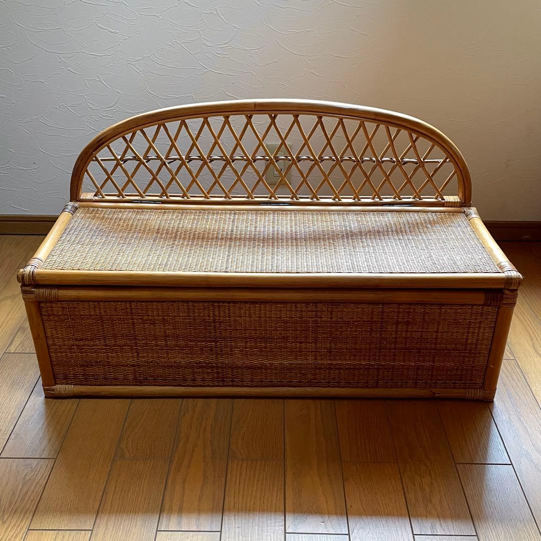 ラタン家具 籐家具 ベンチ収納 レトロ