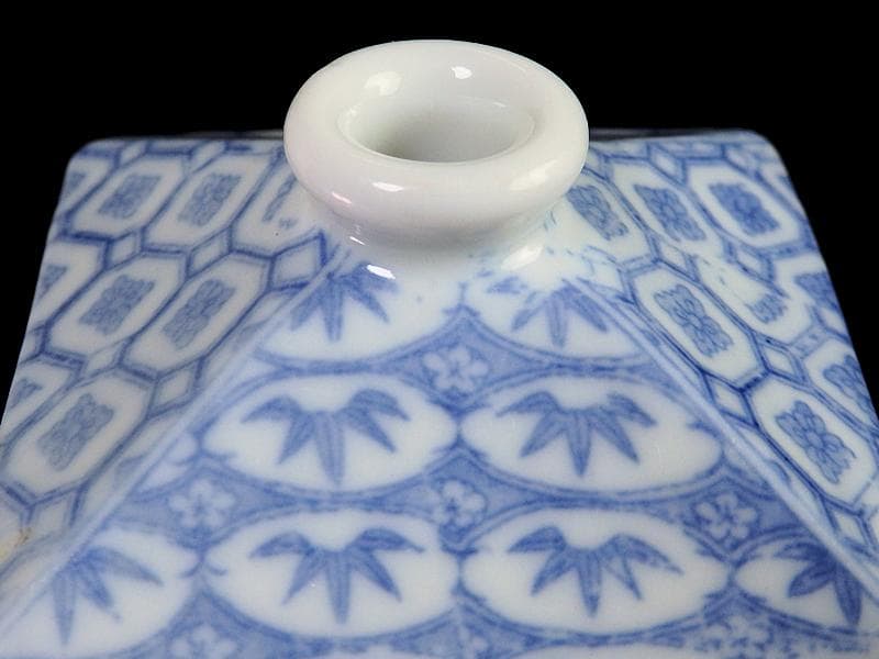 伊万里　瀬戸　染付　印判　鳳凰に麒麟の図　油壷　E416AS-fbko