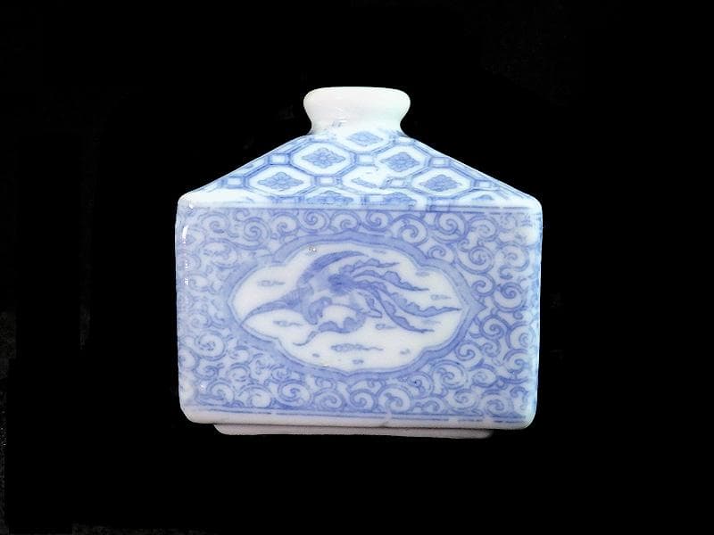 伊万里　瀬戸　染付　印判　鳳凰に麒麟の図　油壷　E416AS-fbko