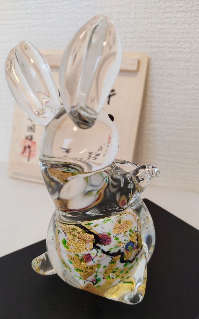 超希少品☆黒木国昭 光琳 金彩象嵌 干支 卯 ガラス工芸 うさぎ
