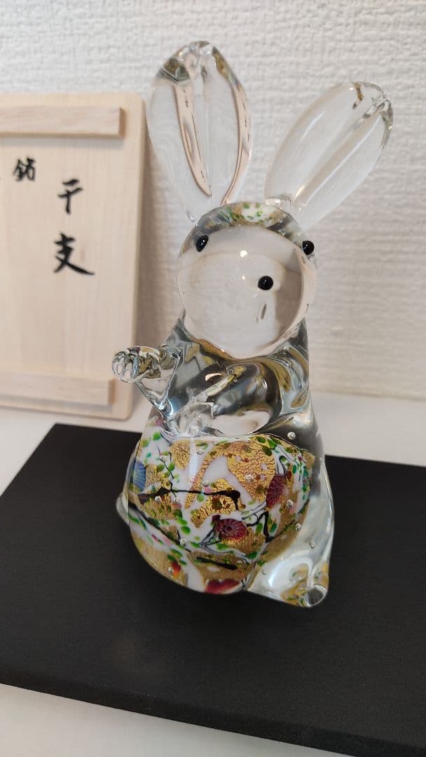 超希少品☆黒木国昭 光琳 金彩象嵌 干支 卯 ガラス工芸 うさぎ