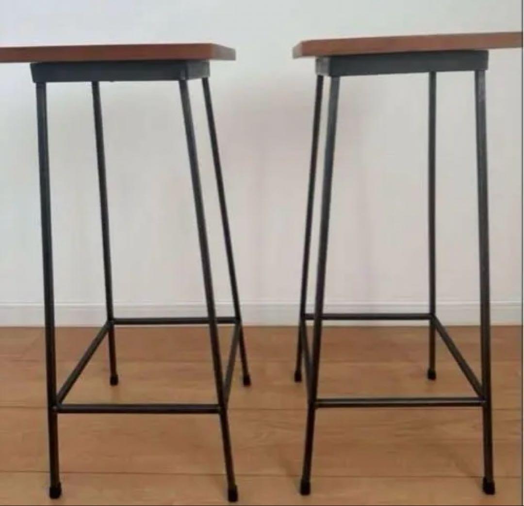 LCC04 スツール アイアン パイン材　ハイチェア　二つセット