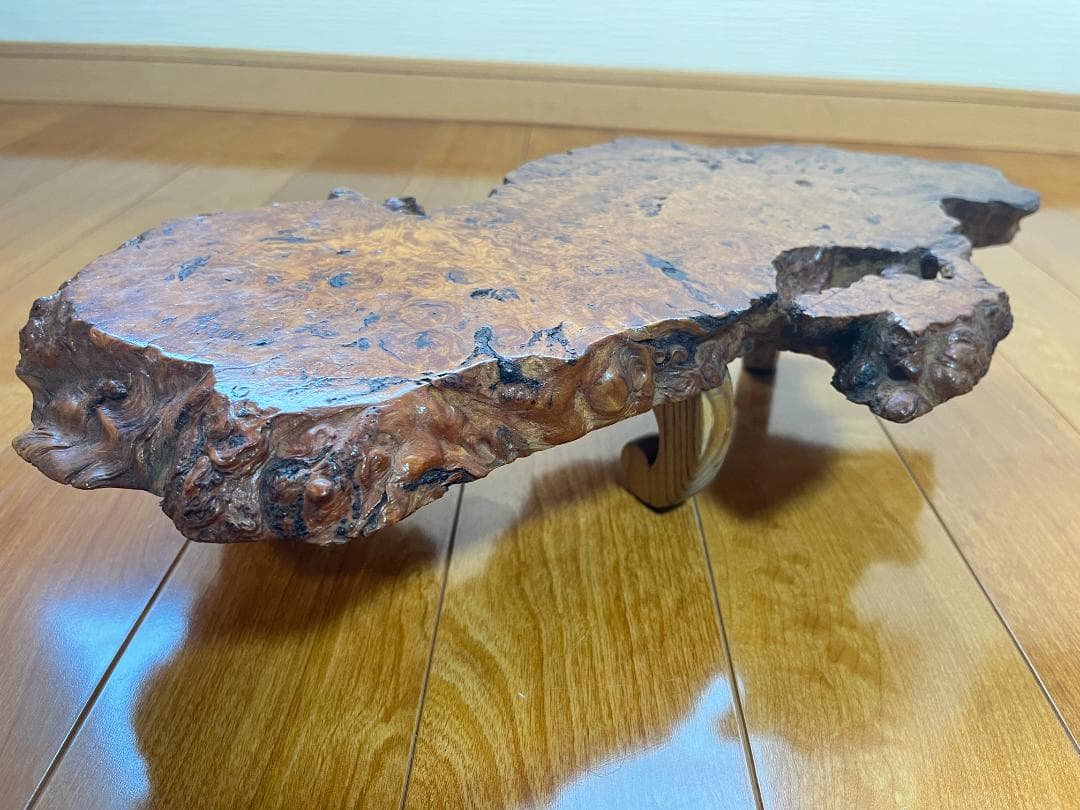 【天然一枚板】飾り台 盆栽台 花瓶台 座卓 足付き 大小2枚セット【光沢仕上げ】