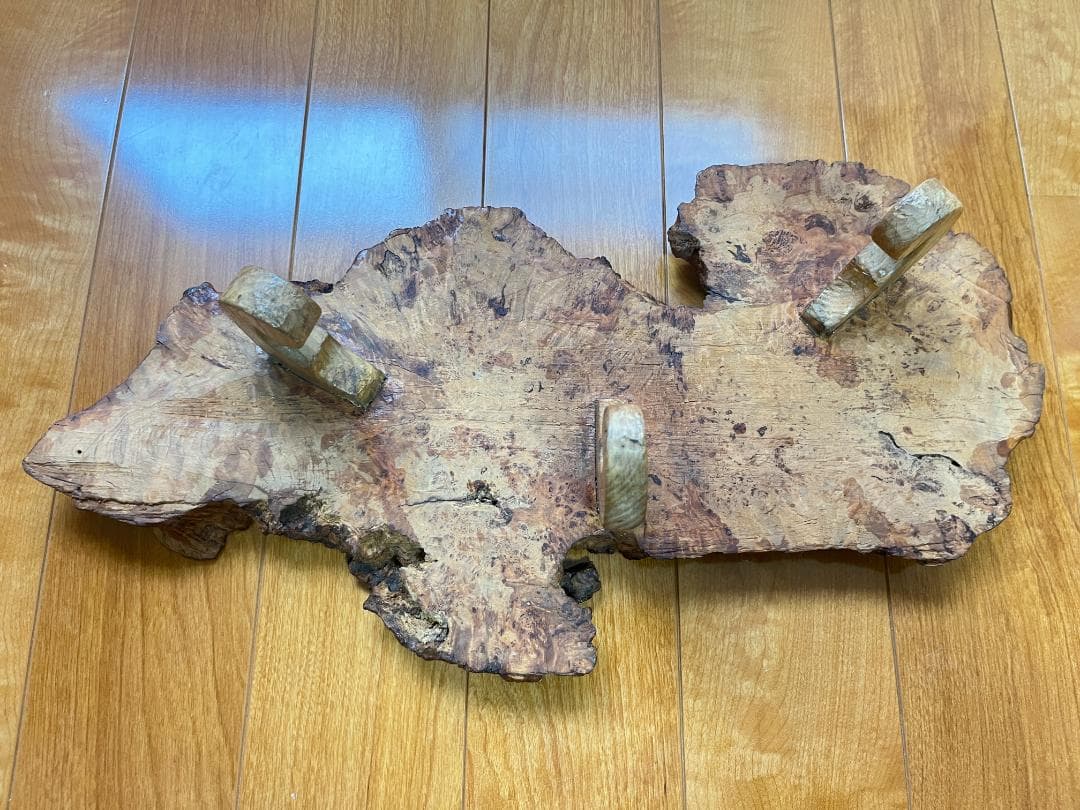 【天然一枚板】飾り台 盆栽台 花瓶台 座卓 足付き 大小2枚セット【光沢仕上げ】