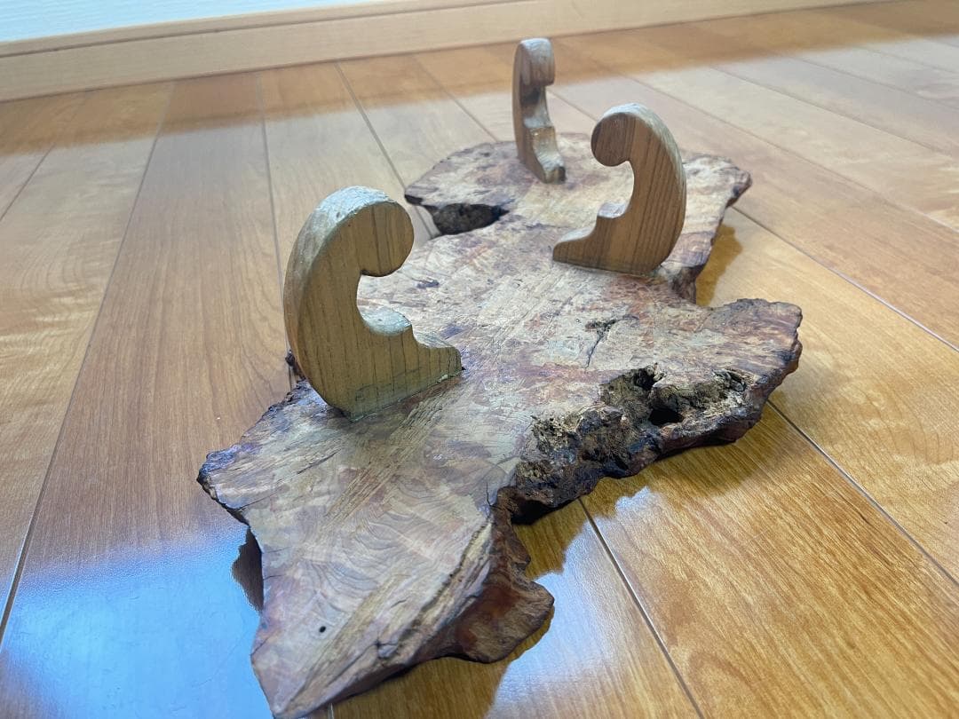 【天然一枚板】飾り台 盆栽台 花瓶台 座卓 足付き 大小2枚セット【光沢仕上げ】