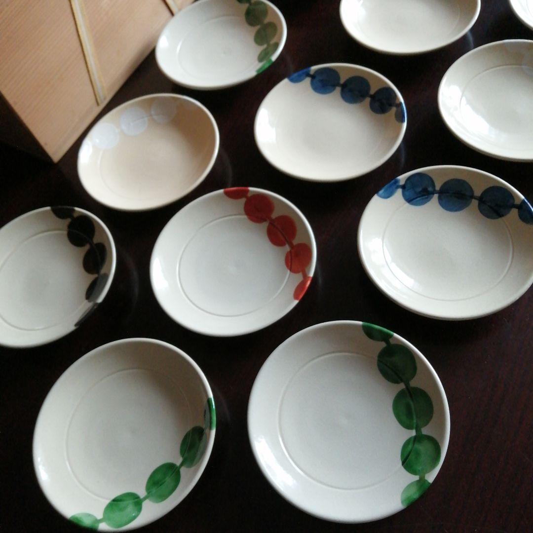 京焼　三浦竹亭　都踊り彩色皿　15枚　13.3cm