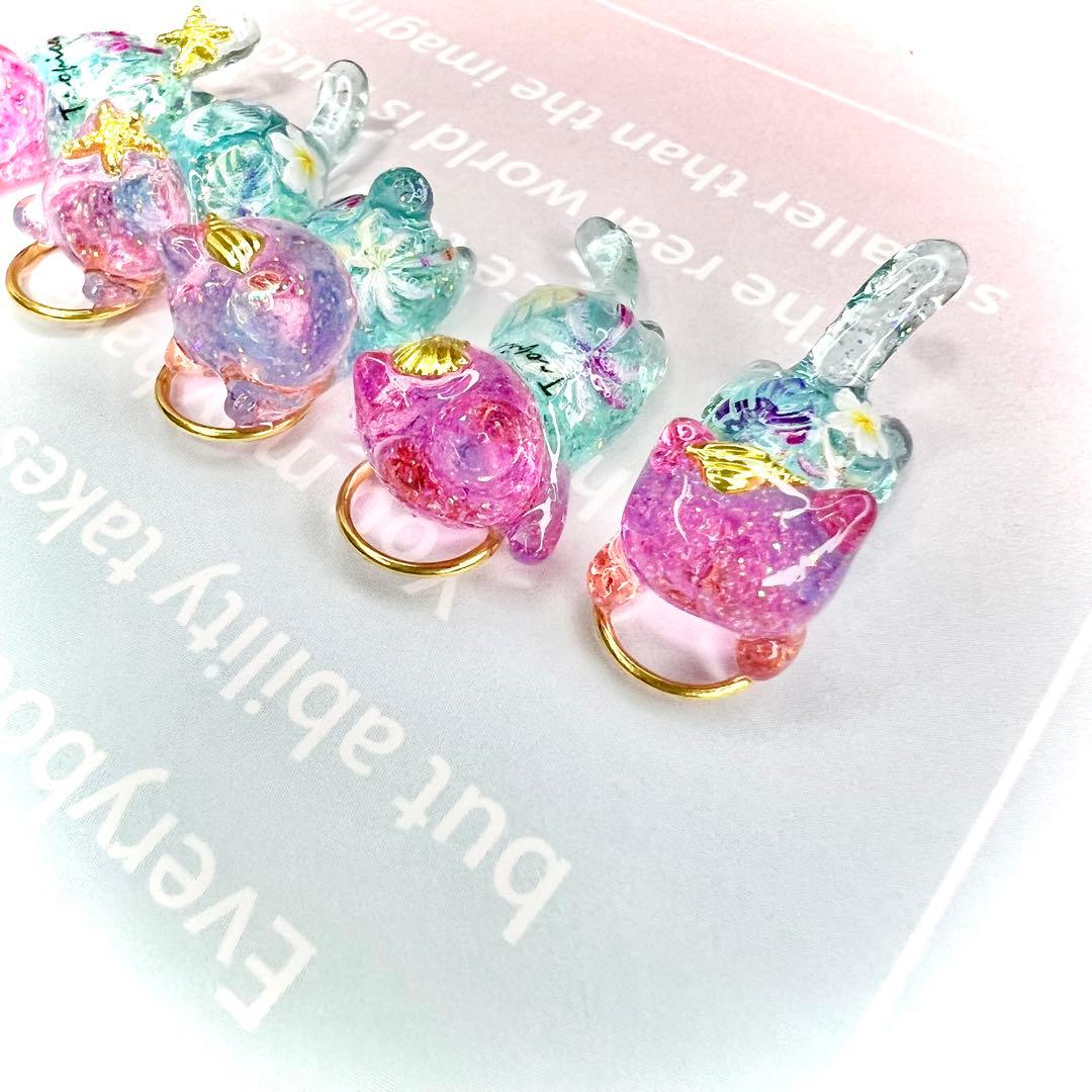 海シリーズ　パステル　ヤシの木　モンステラ　猫　5個セット