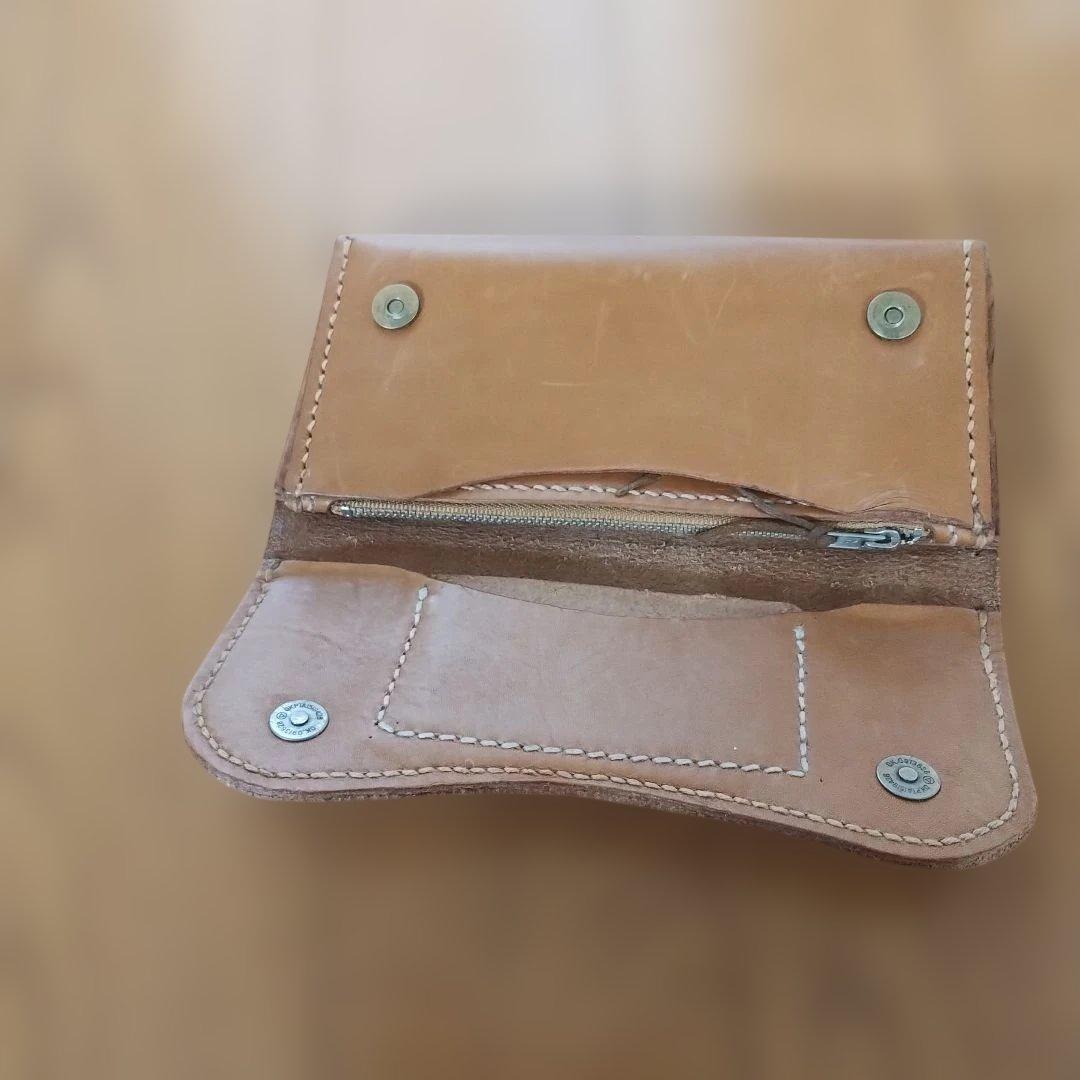 ベージュレザー長財布 ファスナー付き