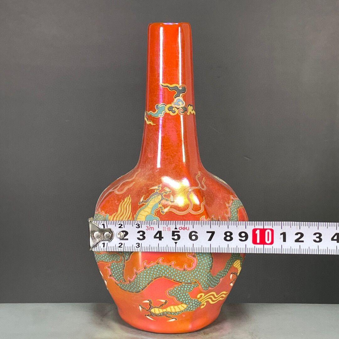 宋清涼寺七彩龍紋瓜稜夜光磁の花瓶 景徳鎮 陶磁器 装飾品 現代工芸品美術品 置物