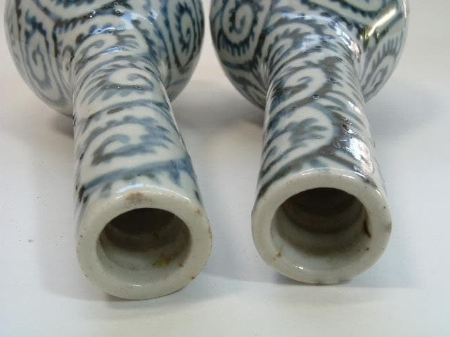 徳利■古伊万里染付蛸唐草紋とっくり 酒器 2本 花瓶 骨董 時代物(江戸後期)■
