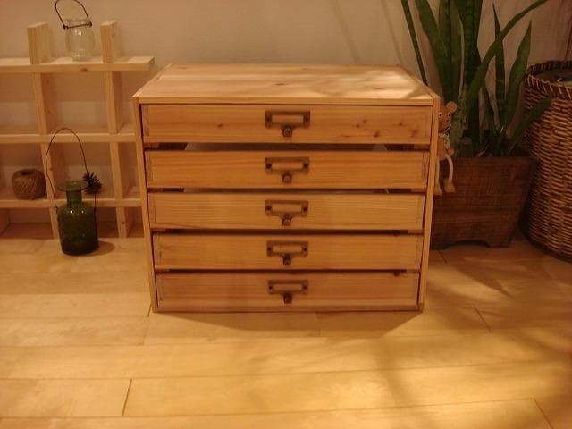 ★送料無料サイズ変更可能★A3ネームプレート5段引き出し/無垢材木製オーダー可能