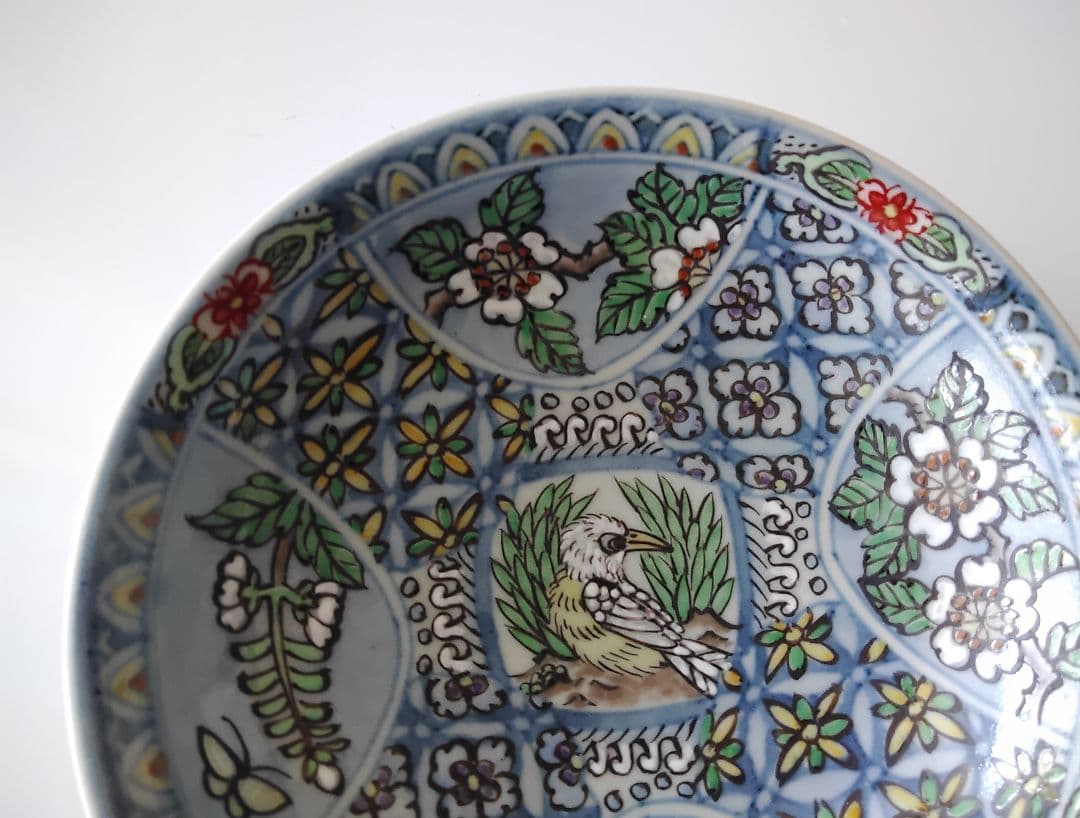 金継ぎ　四方花紋鳥図　小鉢　五個　六代佐藤走波　有田焼　手造　手描