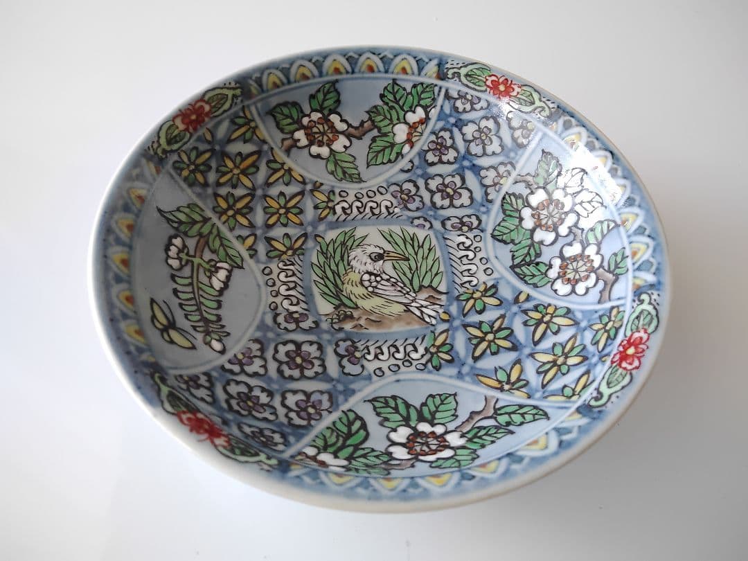 金継ぎ　四方花紋鳥図　小鉢　五個　六代佐藤走波　有田焼　手造　手描