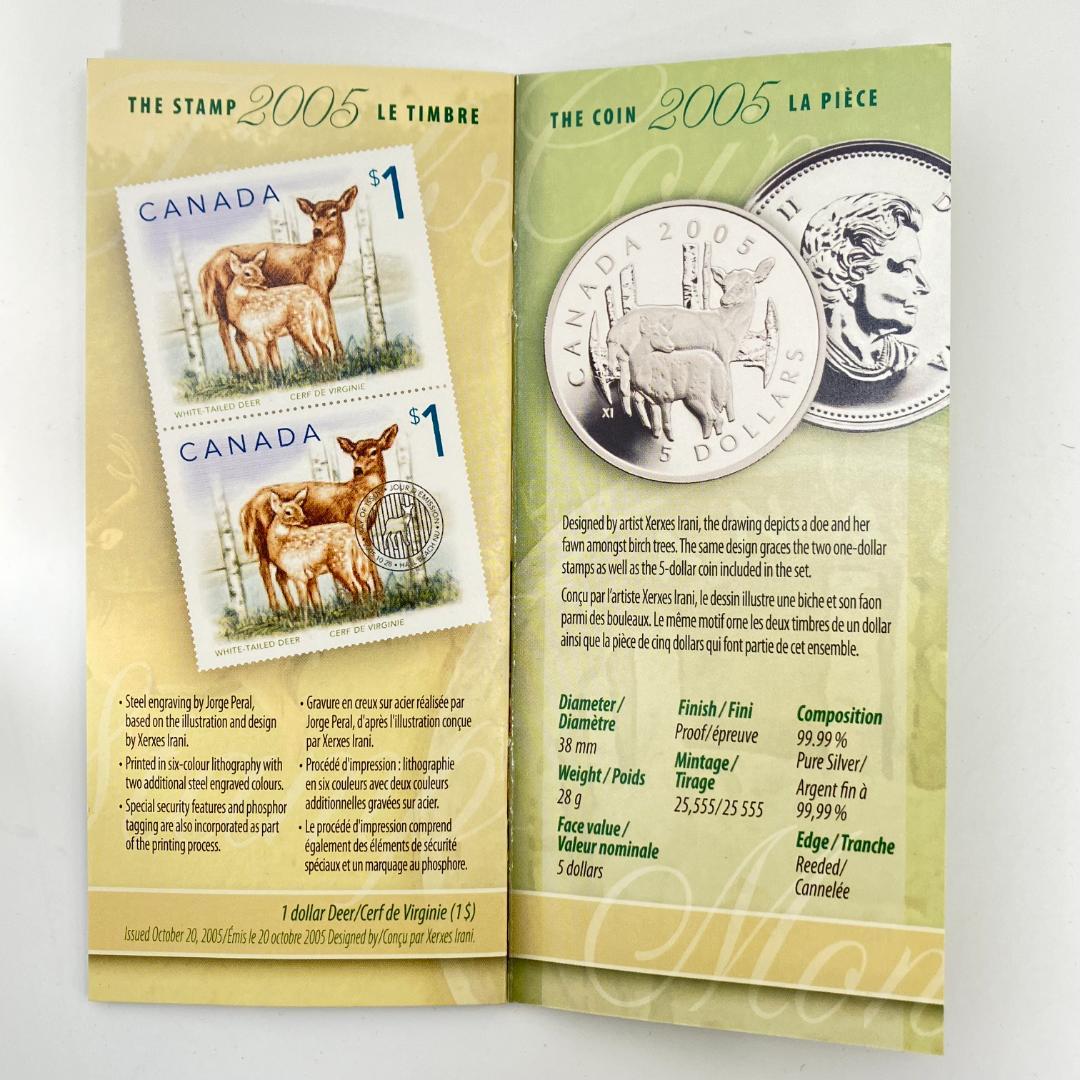 カナダ造幣局発行 オジロジカの親子 記念コイン＆切手セット 2005年