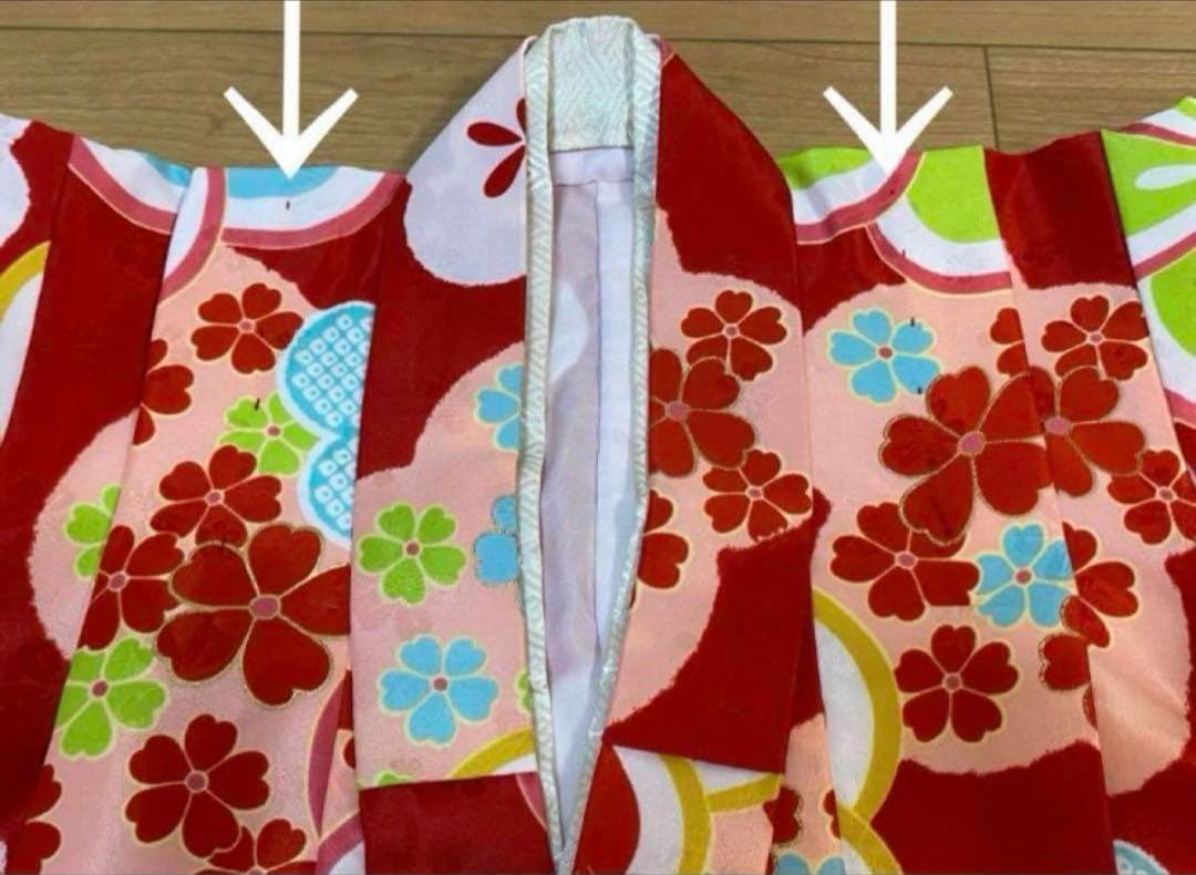 七五三 子供用 着物 セット 被布着 赤　レトロ ピンク 花柄