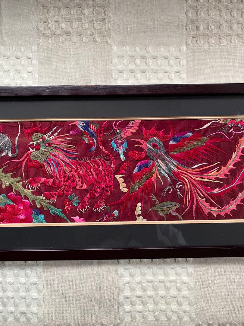 中国ヴィンテージ刺繍画 縁起動物絵