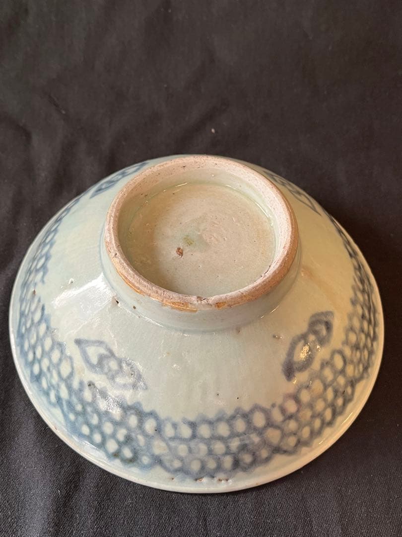 この状態は激レア！中国清 南方窯こんにゃく印判鉢 割れ、カケなし 民藝の美