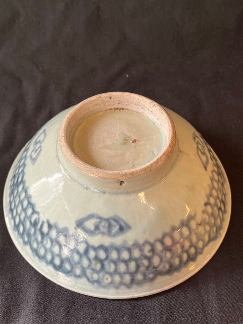 この状態は激レア！中国清 南方窯こんにゃく印判鉢 割れ、カケなし 民藝の美