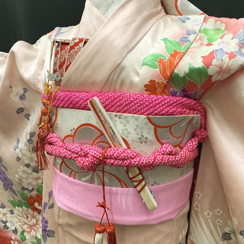 601ag30□七五三 七歳 女児 着物&袋帯 牡丹 桜□状態良好