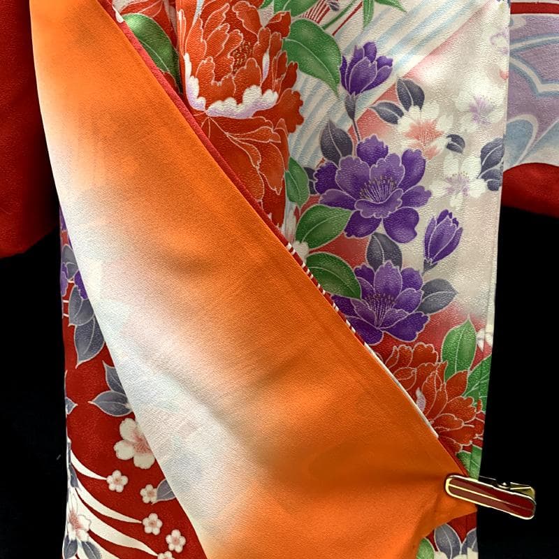 601ag30□七五三 七歳 女児 着物&袋帯 牡丹 桜□状態良好