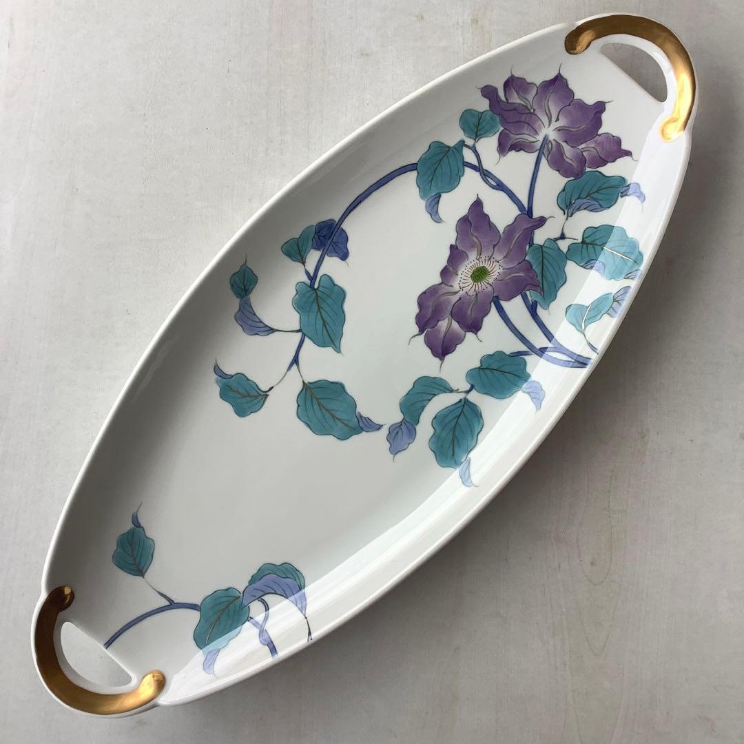 有田焼 金彩総手描き染付赤絵のクレマチス大皿 TS2018