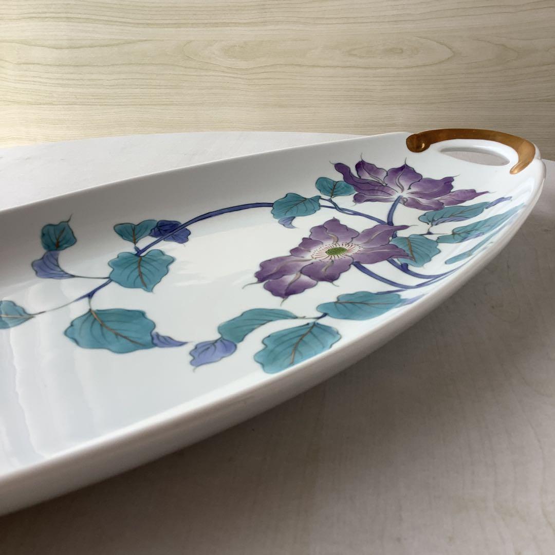 有田焼 金彩総手描き染付赤絵のクレマチス大皿 TS2018